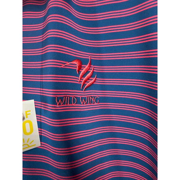 Adidas Wild Wings Country Club Pink Blue Stripe UPF 50 Polo Shirt Mens Size XL - Picture 4 of 5